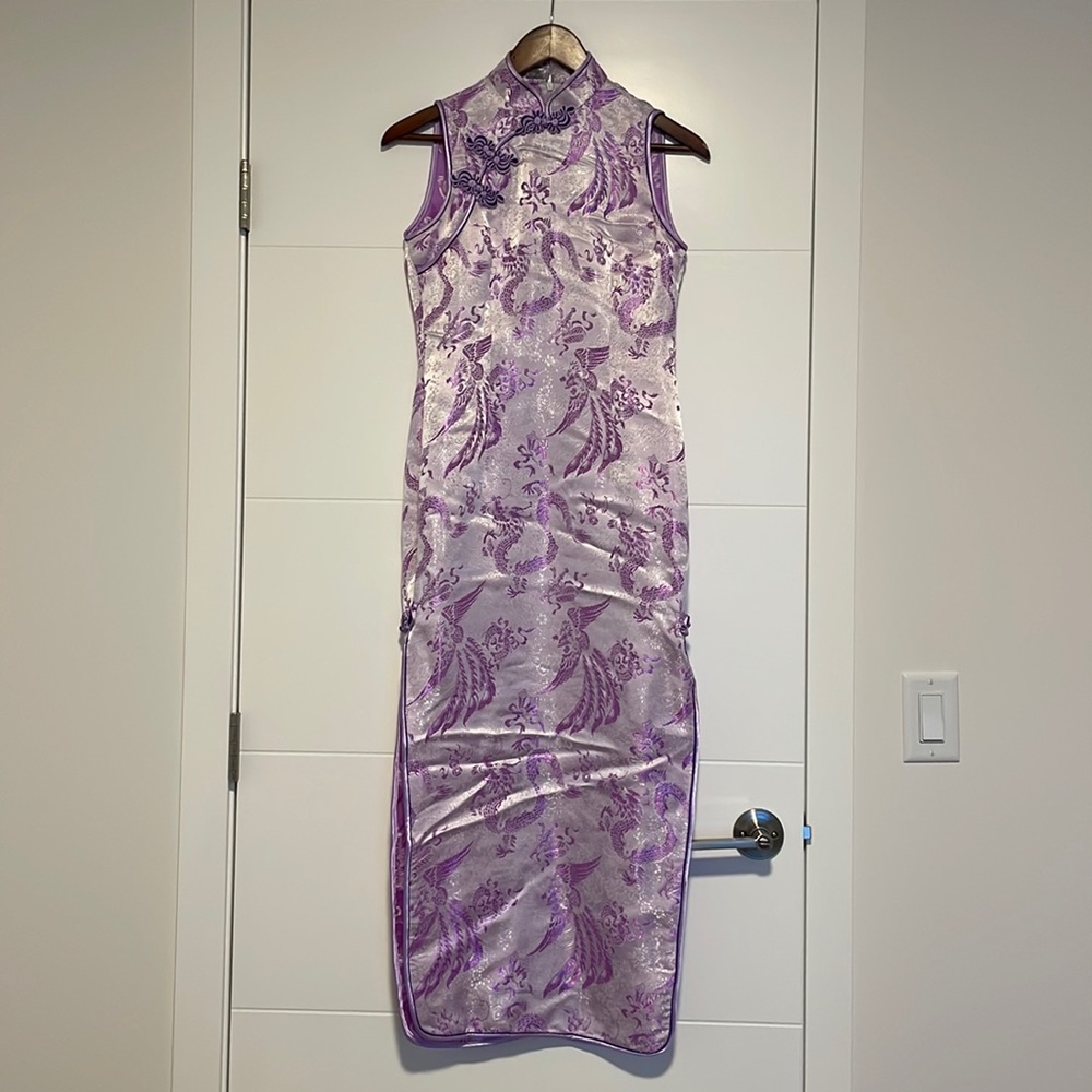 Purple Dragon and Phoenix Cheongsam Qipao